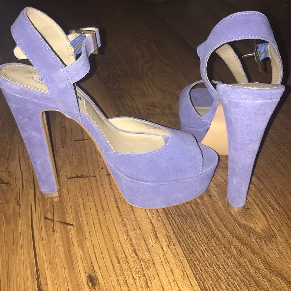 Baby blue suede platform heels